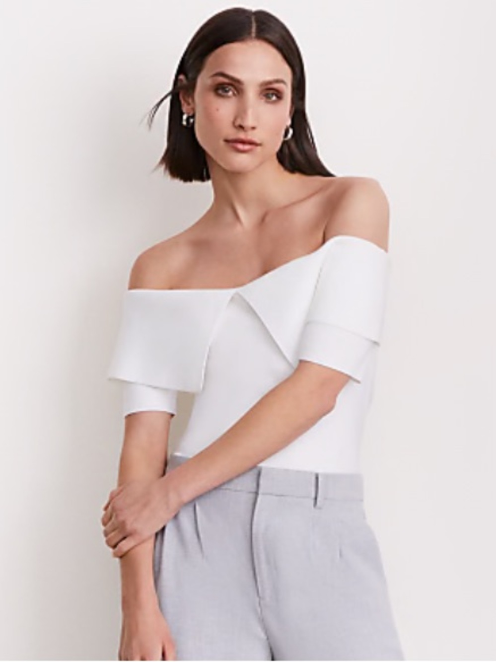 Cream Off-Shoulder Folded Collar Blouse